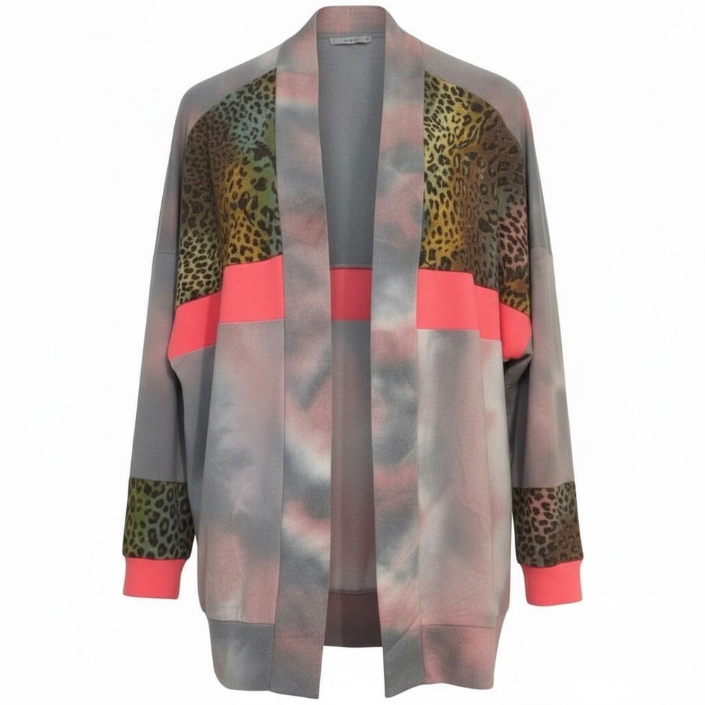 White Birch Tie-Dye Leopard Colorblock Cardigan • Women’s Medium • NWT